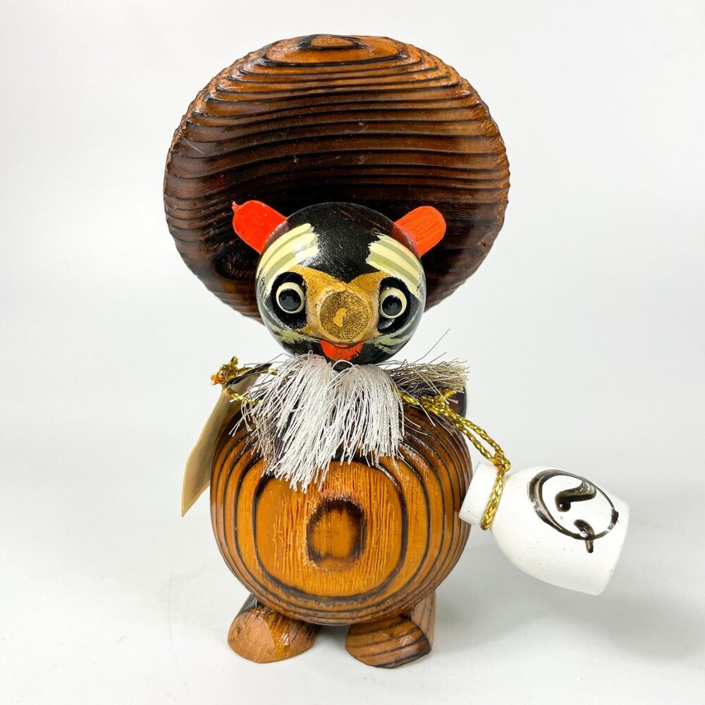Vintage Japanese Wooden Kokeshi Doll Tanuki Raccoon Dog Figurine